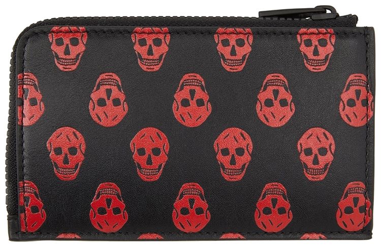 Alexander McQueen Biker Skull Zip Card Holder BlackRed