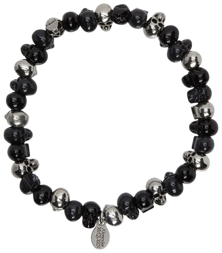 Alexander McQueen Beaded Skull Bracelet Antique Silver