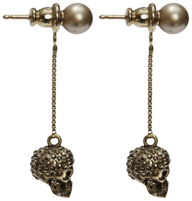 Alexander McQueen Pave Skull Chain Earrings Light Gold