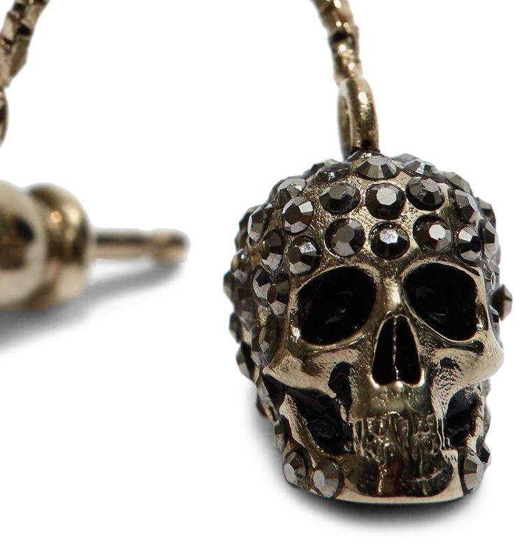 Alexander McQueen Pave Skull Chain Earrings Light Gold
