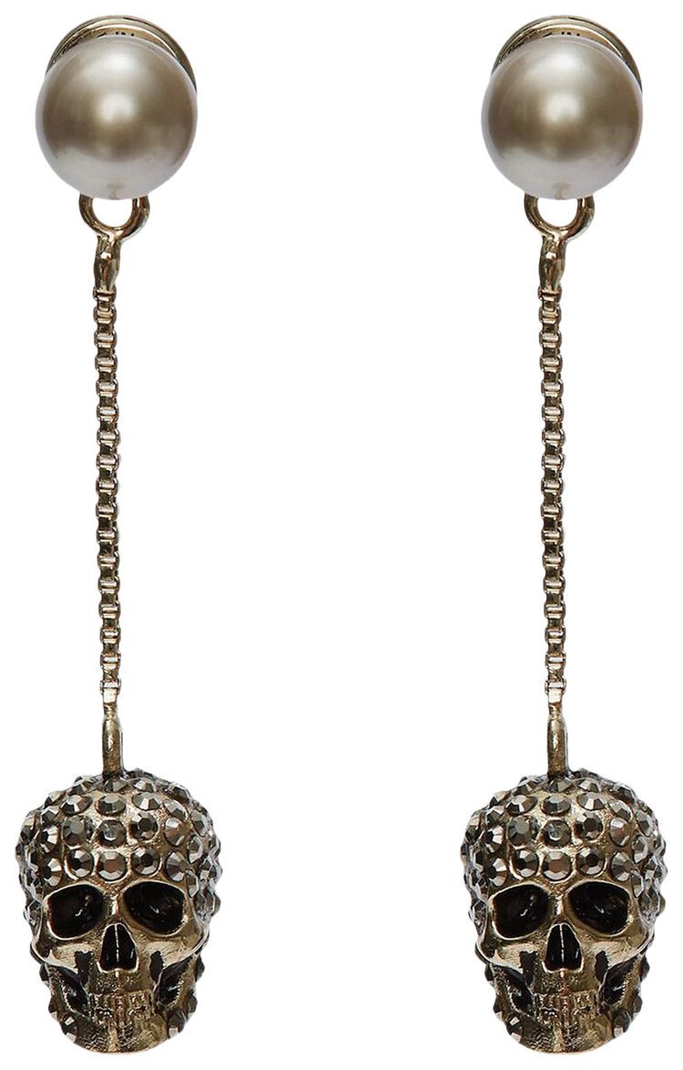 Alexander McQueen Pave Skull Chain Earrings Light Gold