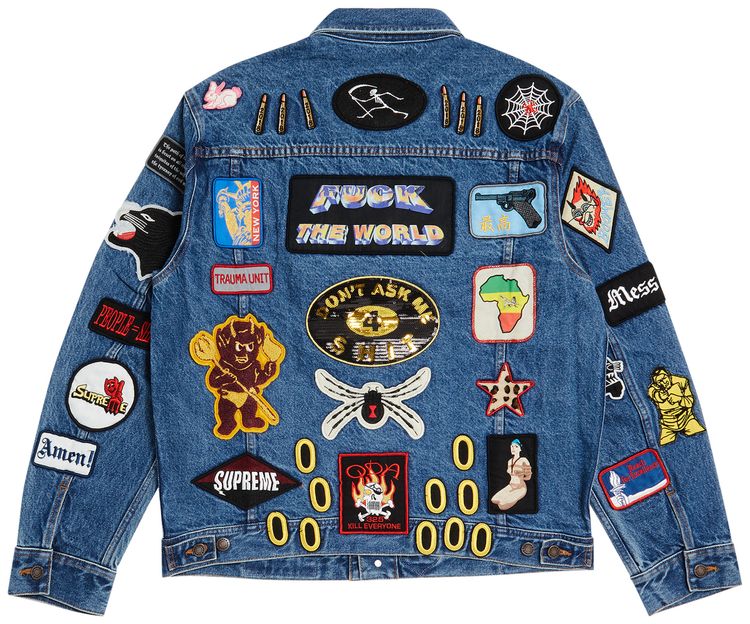 Supreme Patches Denim Trucker Jacket Blue