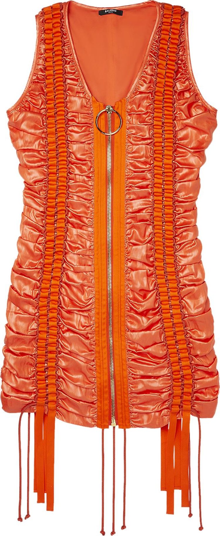 Balmain Short Zipped Lace-Up Satin Dress 'Orange'