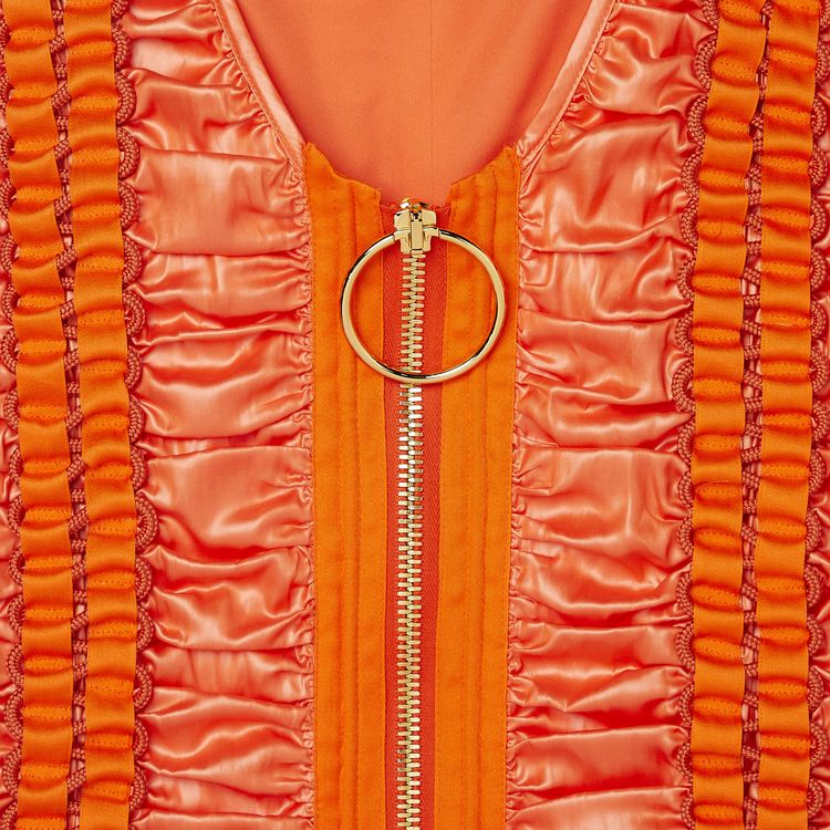 Balmain Short Zipped Lace Up Satin Dress Orange