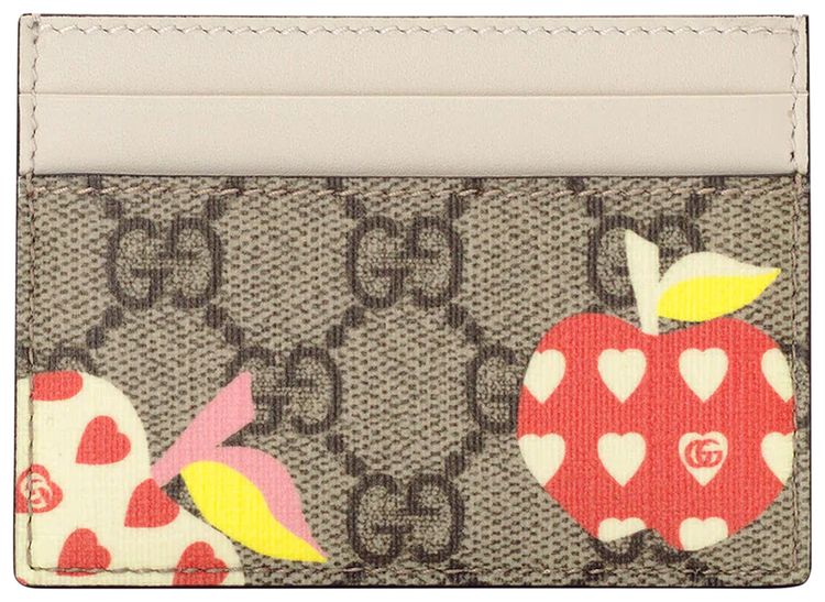 Gucci Les Pommes Card Case Wallet BeigeEbony