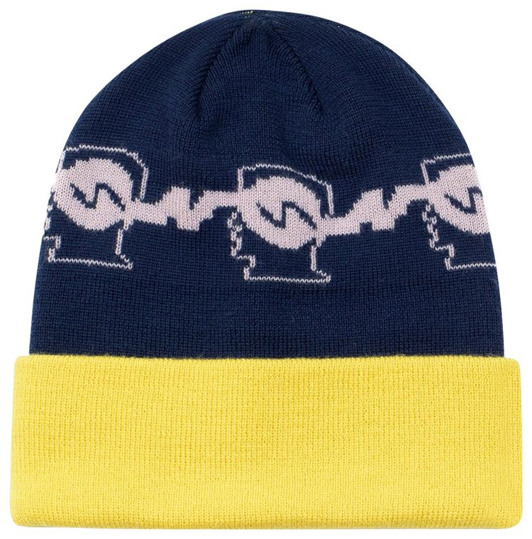 Brain Dead Running Logo Head Wool Beanie Navy