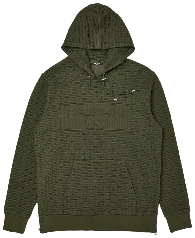 Balmain Monogram Textured Hoodie Khaki