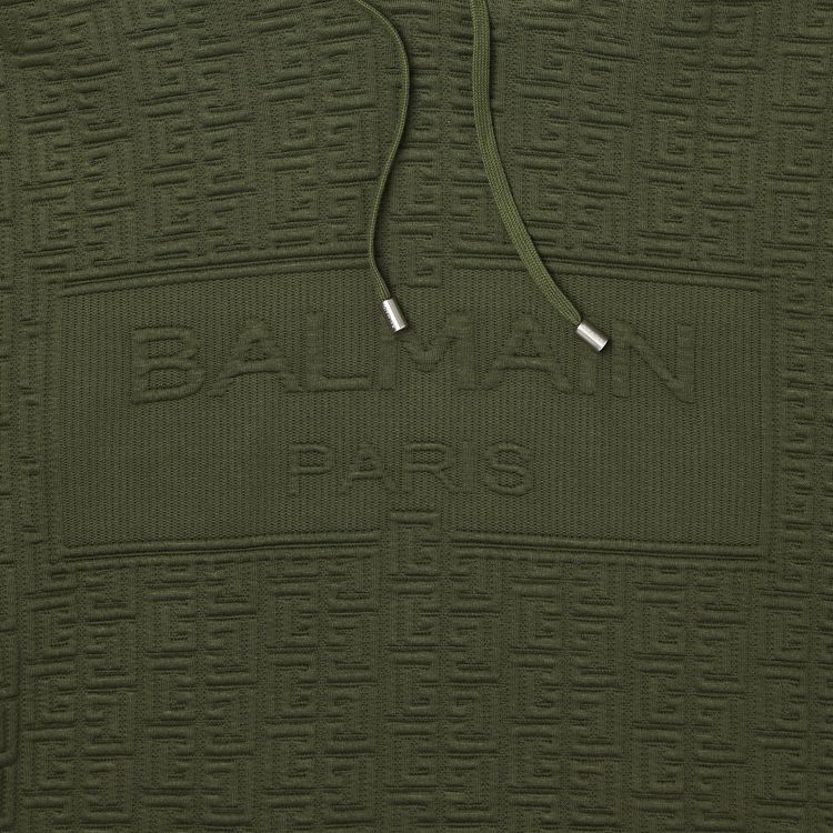 Balmain Monogram Textured Hoodie Khaki