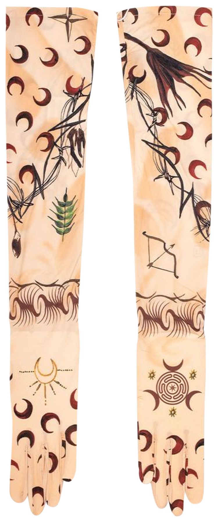 Marine Serre Printed Long Gloves Punk Shaded Tattoo Tan
