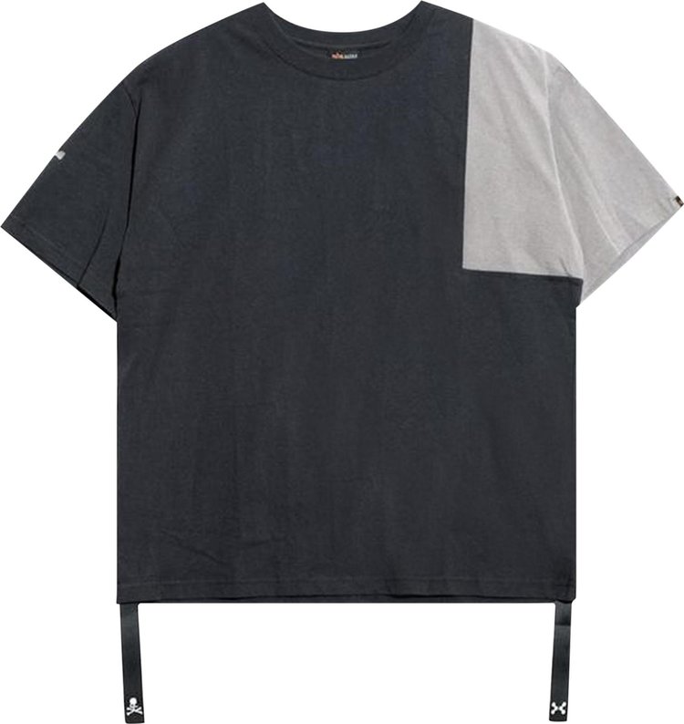 C2H4 x Mastermind Japan x Alpha Industries Patchwork Logo Print T-Shirt 'Black/Grey'