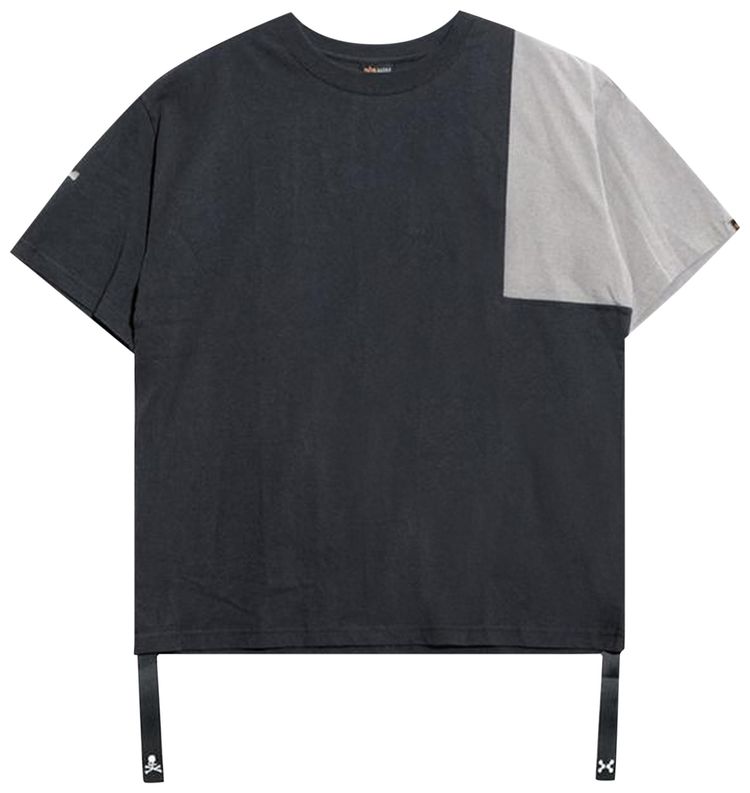 C2H4 x Mastermind Japan x Alpha Industries Patchwork Logo Print T Shirt BlackGrey