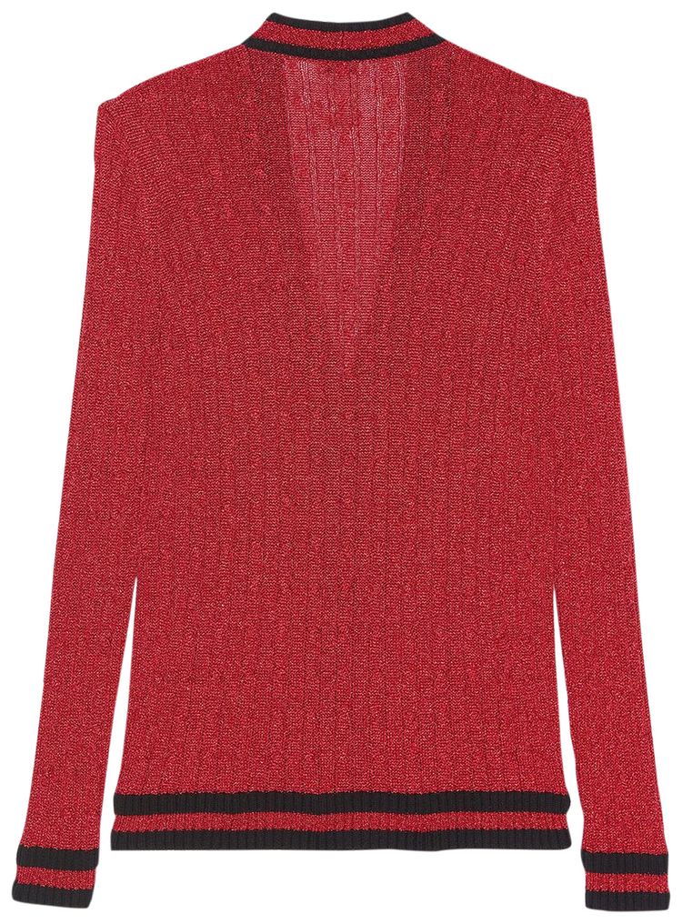 Saint Laurent Long Knit College Cardigan Glossy RedBlack