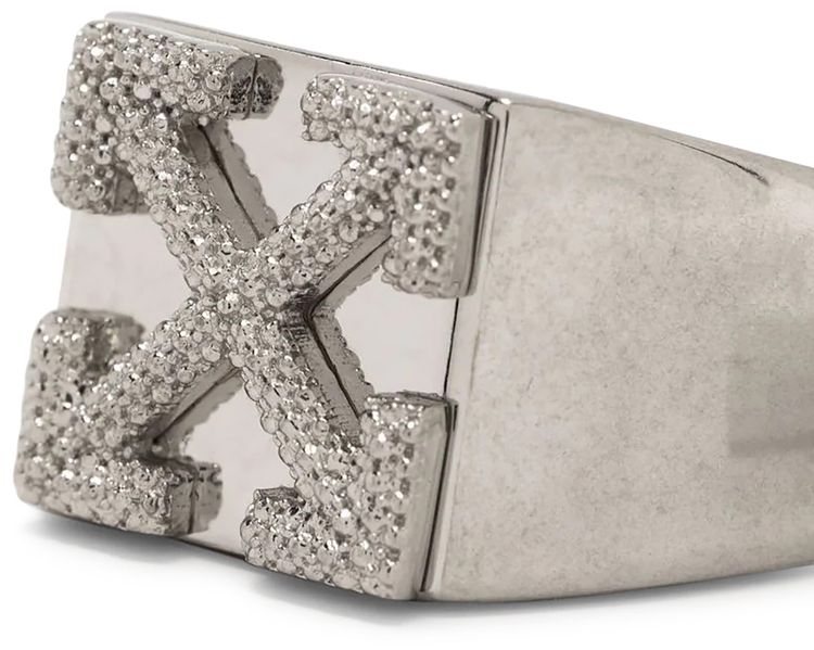 Off White Industrial Texture Arrow Ring Metal