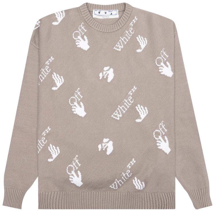Off White OW Logo Allover Knit Crew Abbey Stone