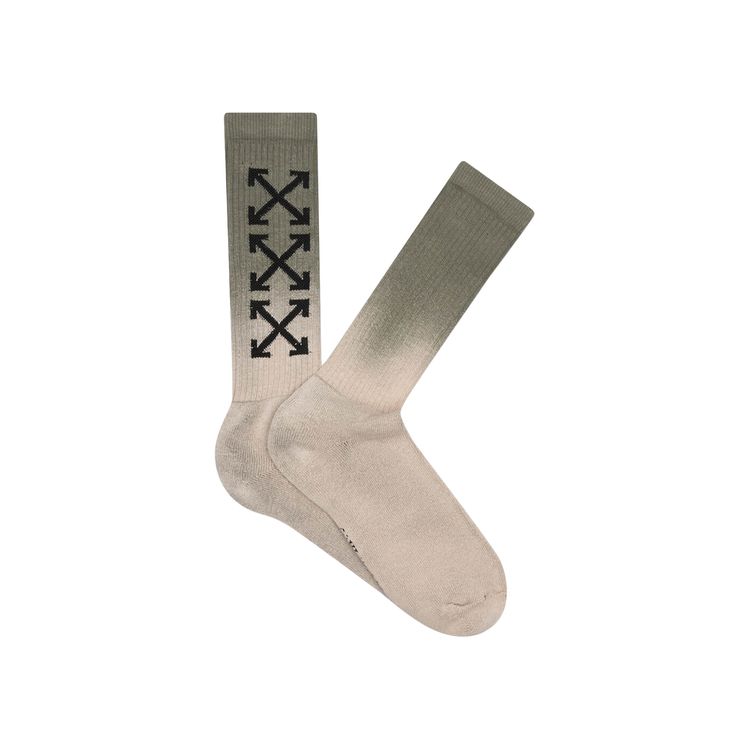 Off White Arrows Mid Length Socks GreenBlack