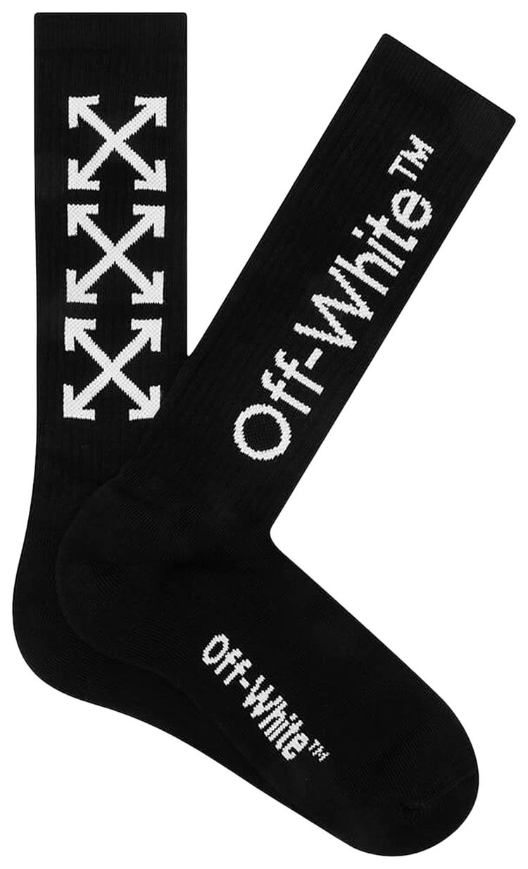 Off White Arrows Mid Length Socks BlackWhite