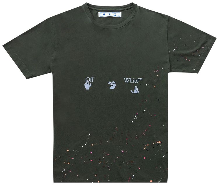 Off White Vintage Paint Short Sleeve Tee Kombu GreenWhite