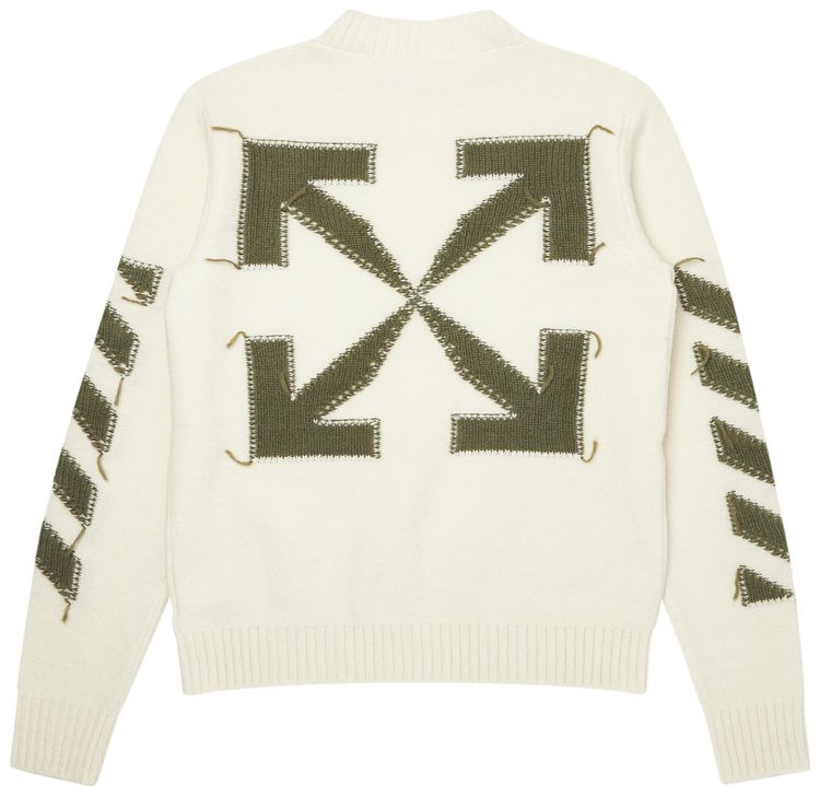 Off White Reverse Arrow Diag Knit Crew Sweater WhiteGreen
