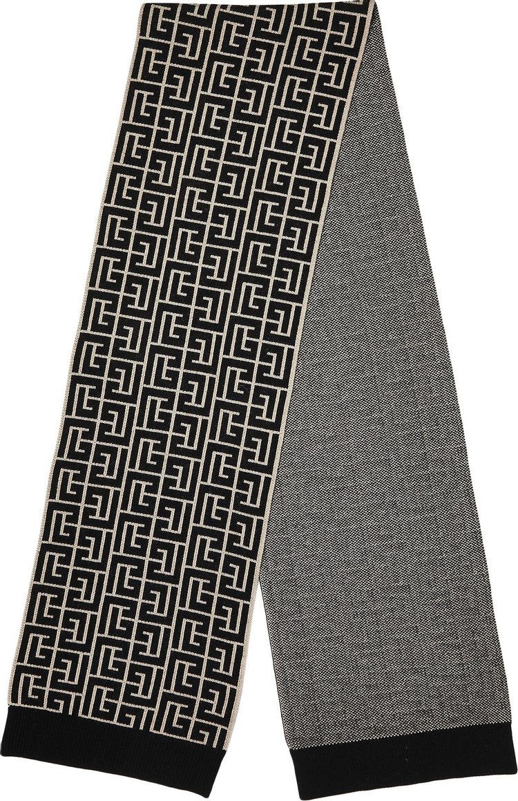 Balmain Maxi Monogram Wool Scarf 'Ivoire/Noir'