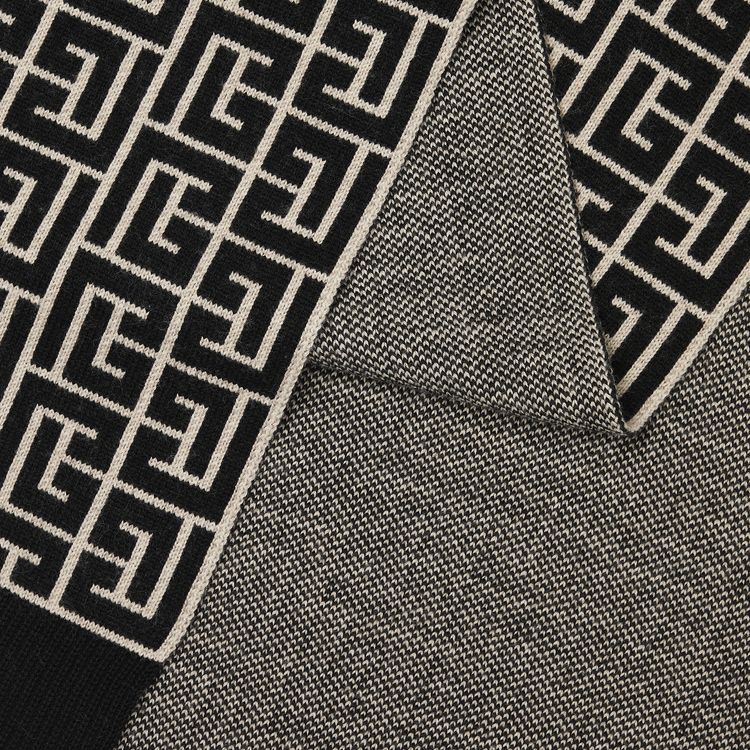 Balmain Maxi Monogram Wool Scarf IvoireNoir