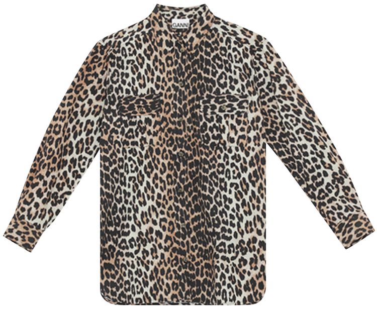 GANNI Printed Georgette Top Leopard
