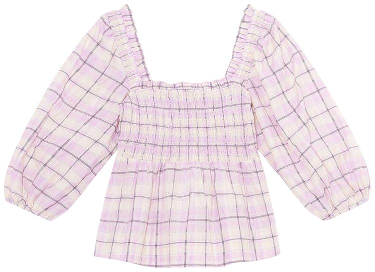 GANNI Seersucker Check Smock Top Orchid Blossom