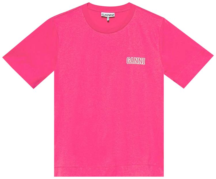 GANNI O Neck T Shirt Shocking Pink