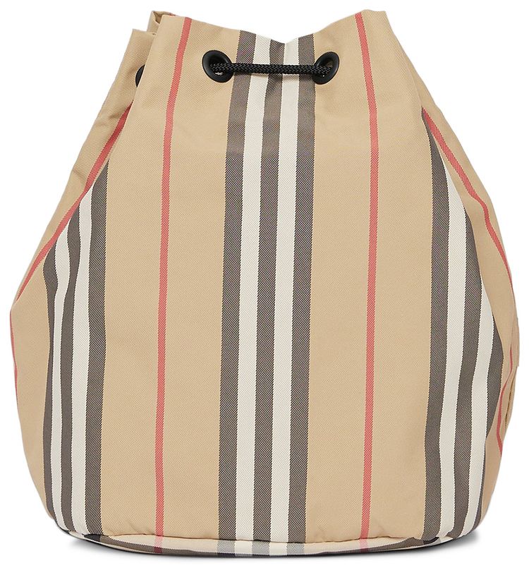 Burberry Logo Print Icon Stripe Drawcord Pouch Archive Beige