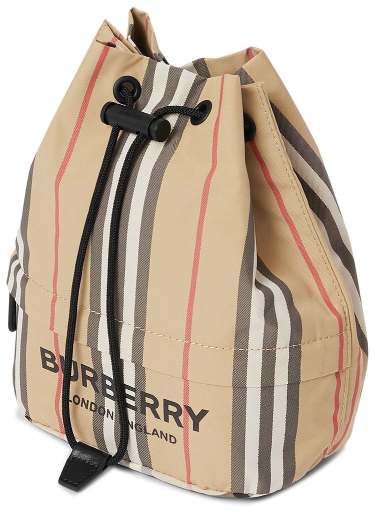 Burberry Logo Print Icon Stripe Drawcord Pouch Archive Beige