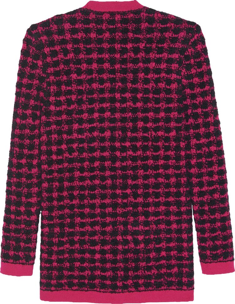 Saint Laurent Jacquard Houndstooth Long Cardigan FuschiaNoir