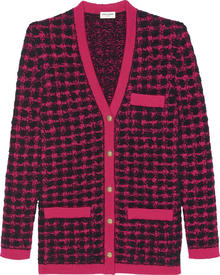 Saint Laurent Jacquard Houndstooth Long Cardigan 'Fuschia/Noir'