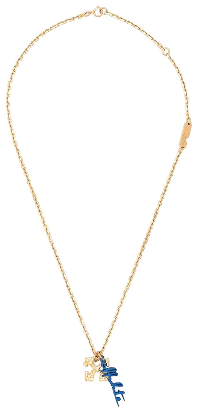 Off White Leaves Arrow Necklace GoldBlue