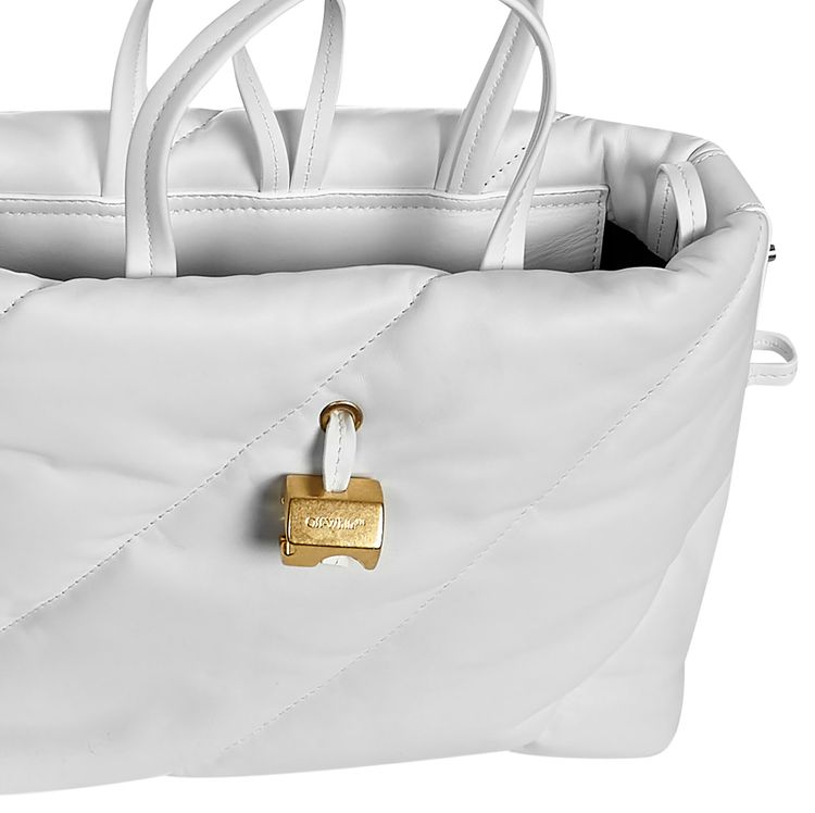 Off White Nailed Zipped Tote Bag White