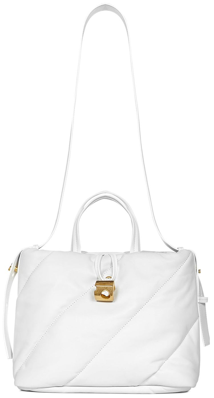 Off White Nailed Zipped Tote Bag White