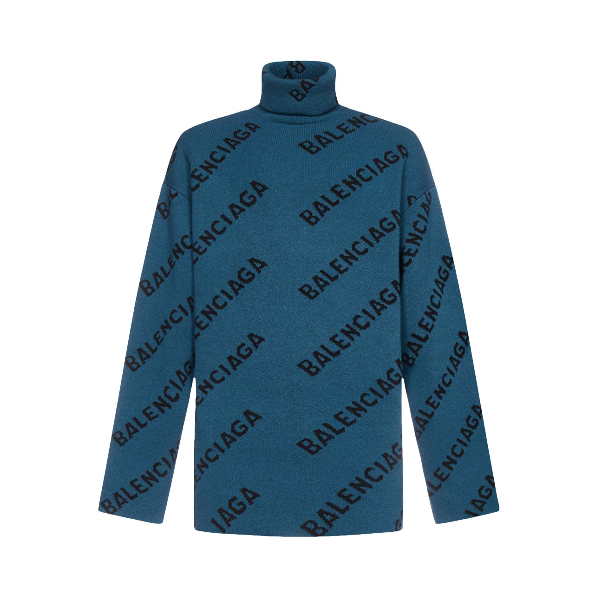 Buy Balenciaga All Over Turtleneck Petrol Blue Black 657402 T1567 2470 GOAT