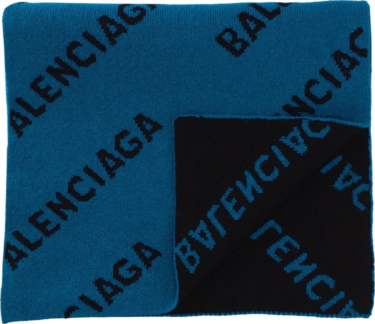 Balenciaga All Over Logo Scarf 'Petrol Blue/Black'