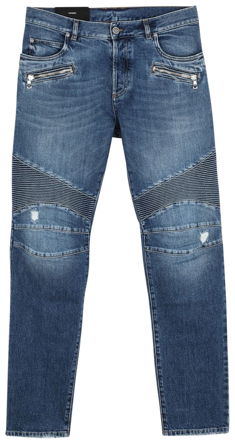 Balmain Vintage Scraps Slim Fit Ribbed Jeans Blue