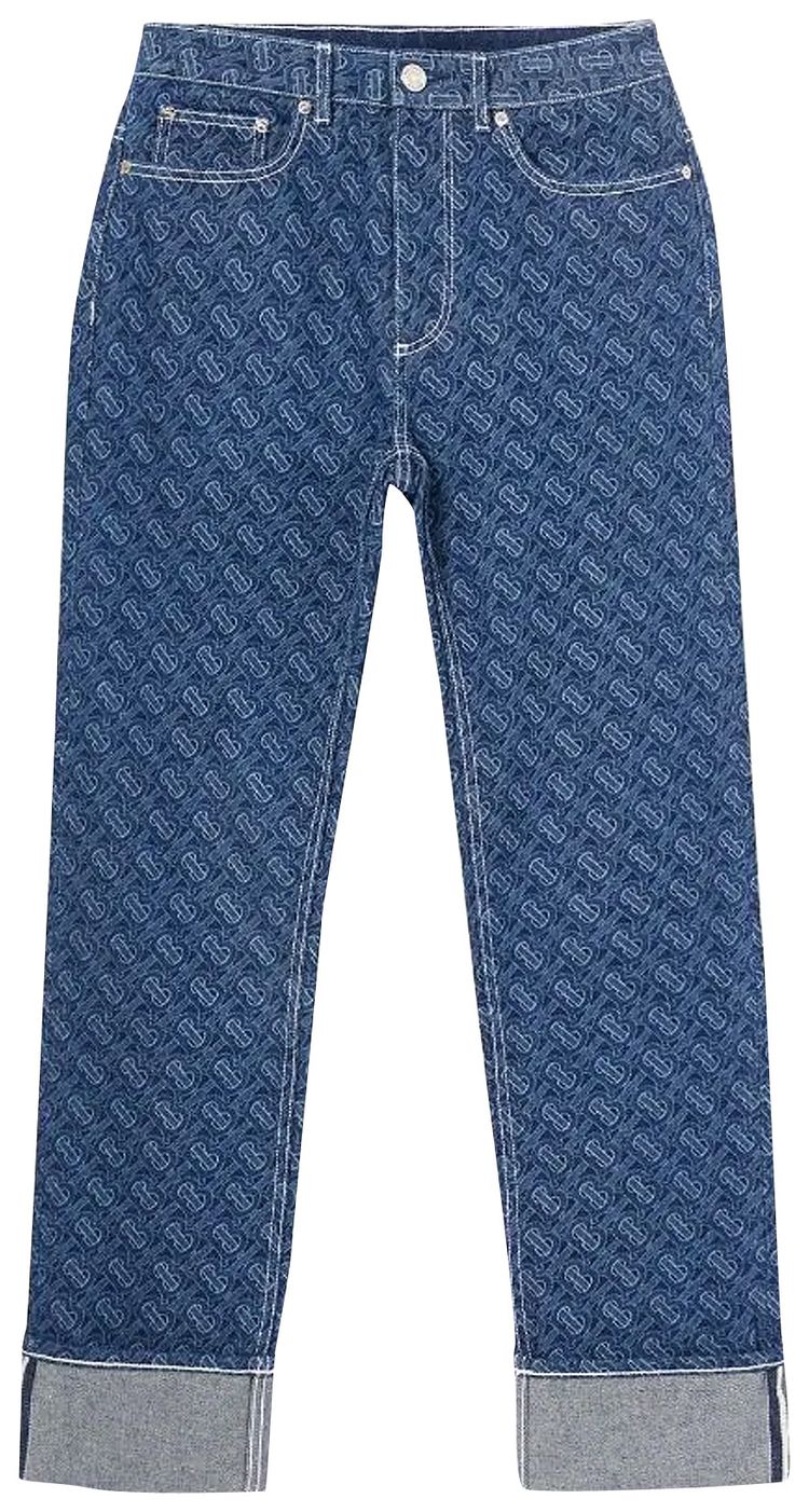 Burberry Straight Fit Monogram Print Washed Jeans Dark Blue