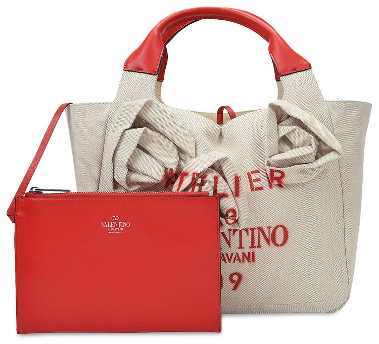 Valentino 09 Rose Blossom Edition Canvas Tote Natural