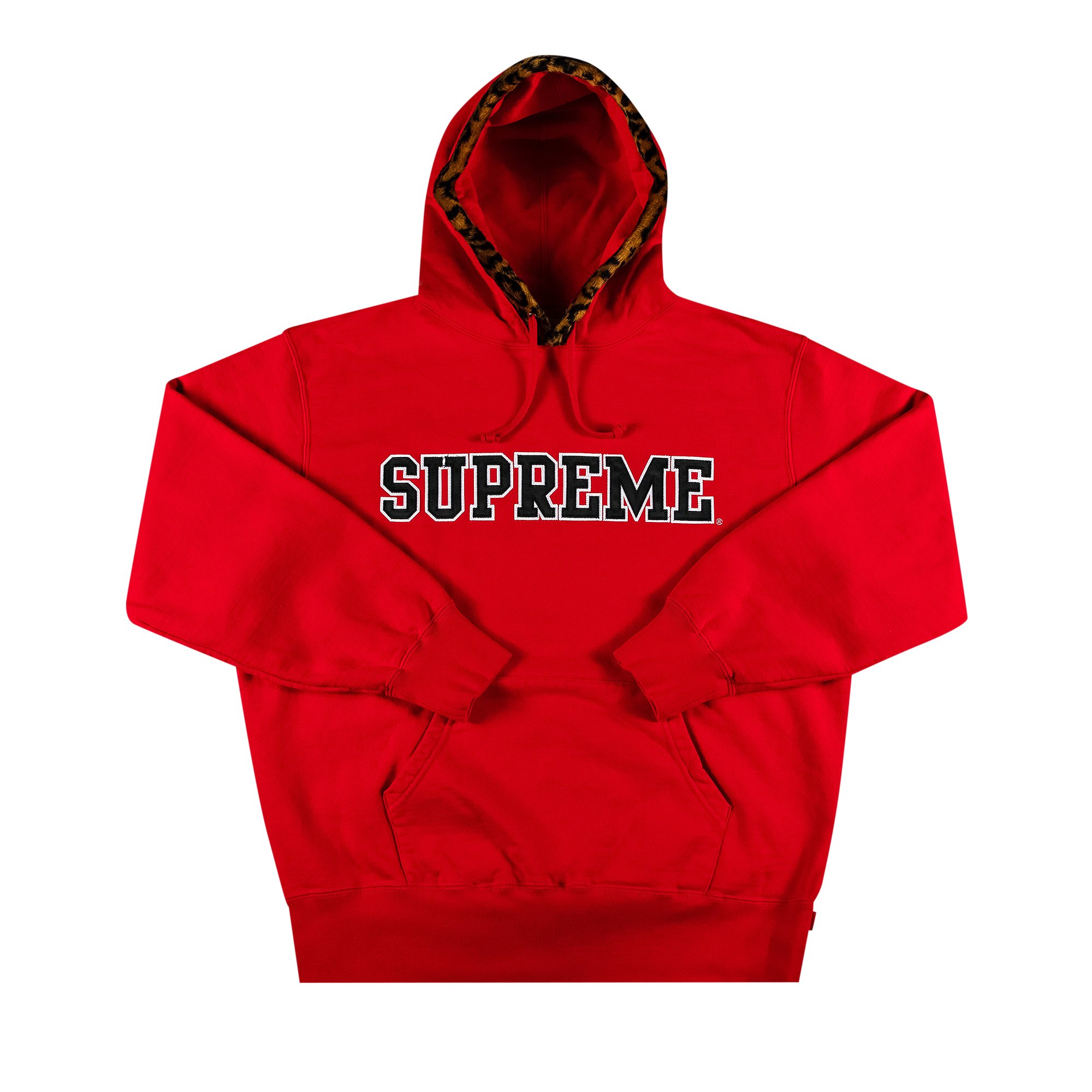 Buy Supreme Leopard Trim Hooded Sweatshirt 'Red' - FW21SW92 RED | GOAT