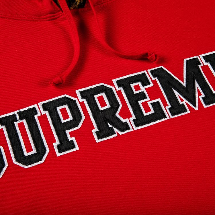 Supreme Leopard Trim Hooded Sweatshirt Red