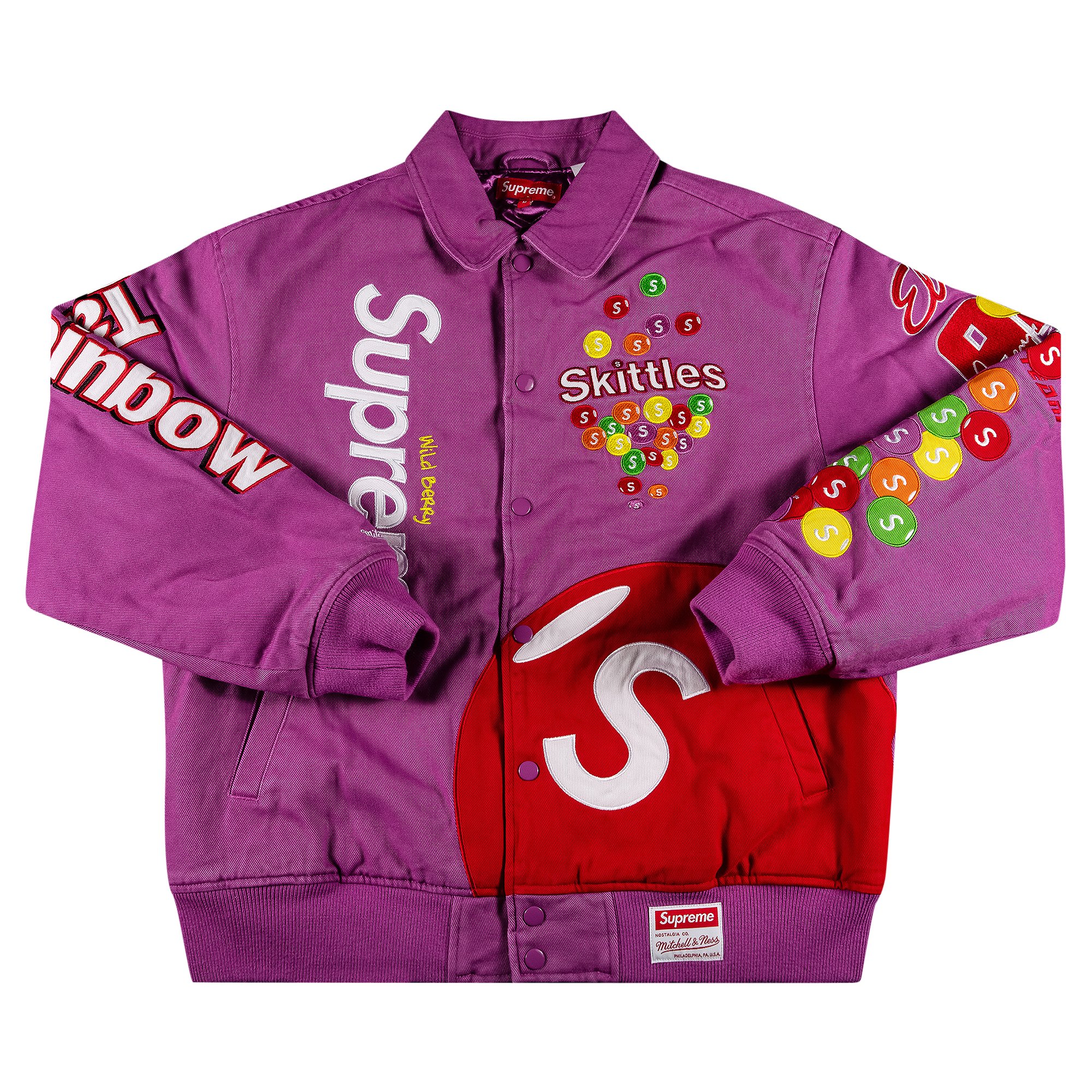 Buy Supreme x Skittles x Mitchell & Ness Varsity Jacket 'Purple