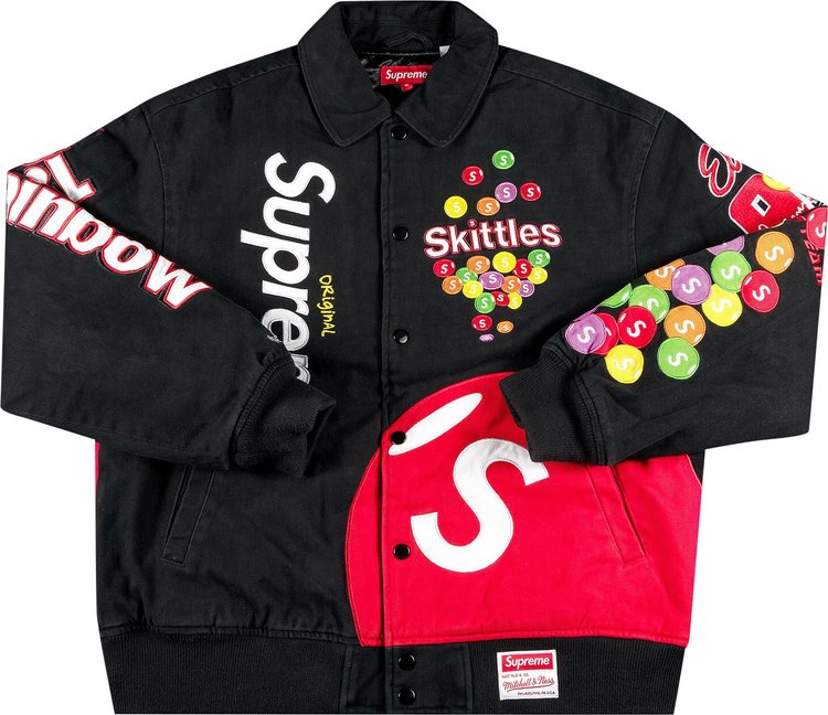 Supreme x Skittles x Mitchell & Ness Varsity Jacket 'Black'