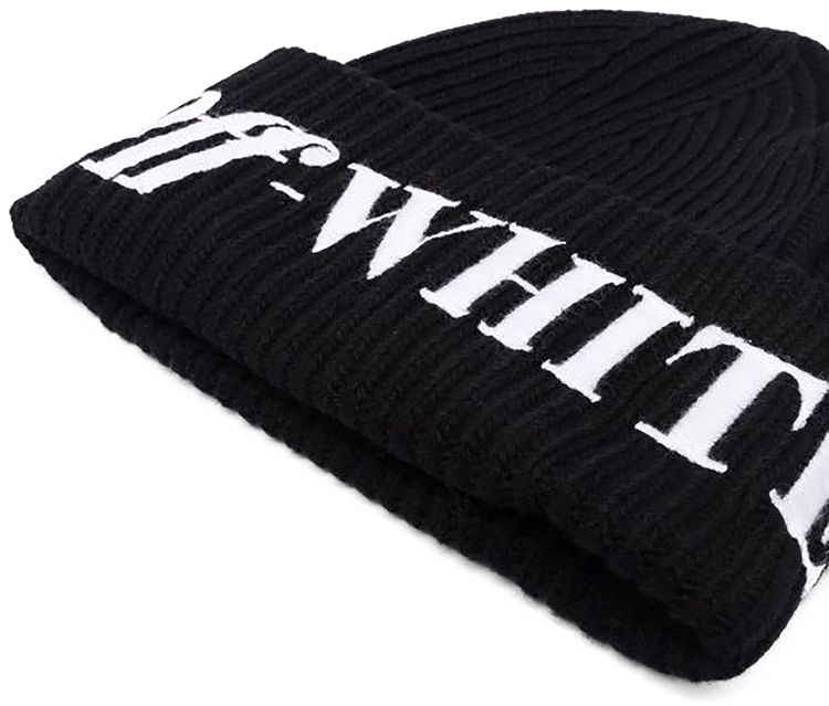 Off White Logo Ribbed Beanie BlackWhite