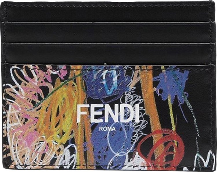 Fendi Cardholder FF Motif Embossed Leather (6 Card Slot) Black in