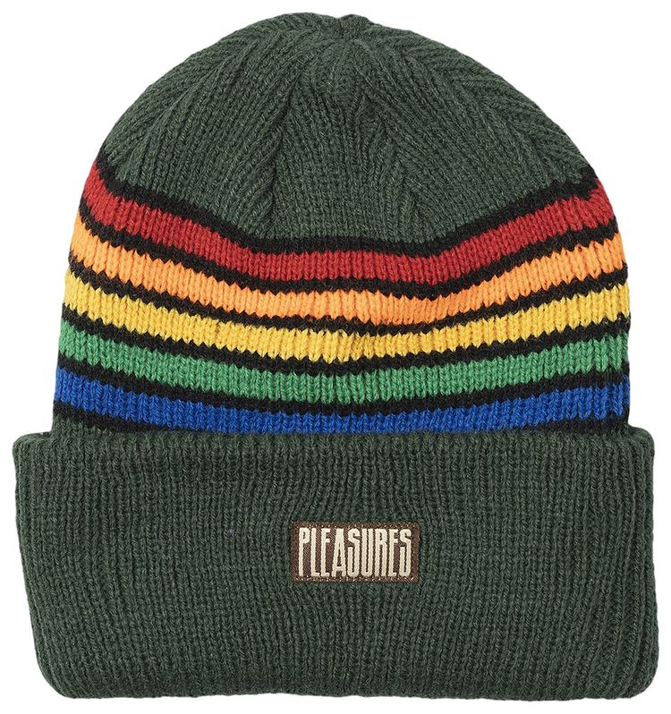 Pleasures Island Striped Beanie Green