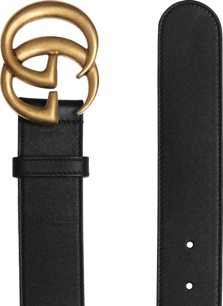 Gucci Wide Leather Belt With Double G Buckle BlackGold