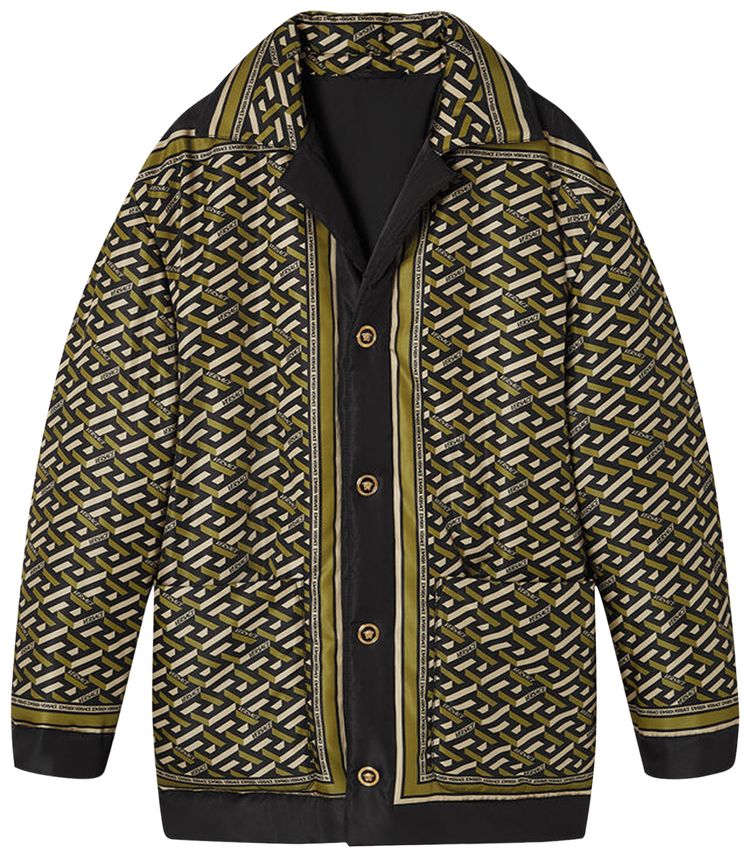 Versace Technical Twill Monogram Parka Trench BlackMilitary
