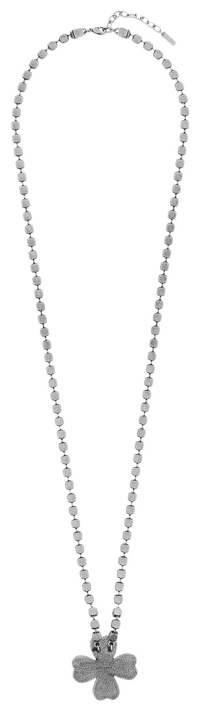 Saint Laurent Crystal Heart Clover Necklace Oxidized SilverBlackTransparent