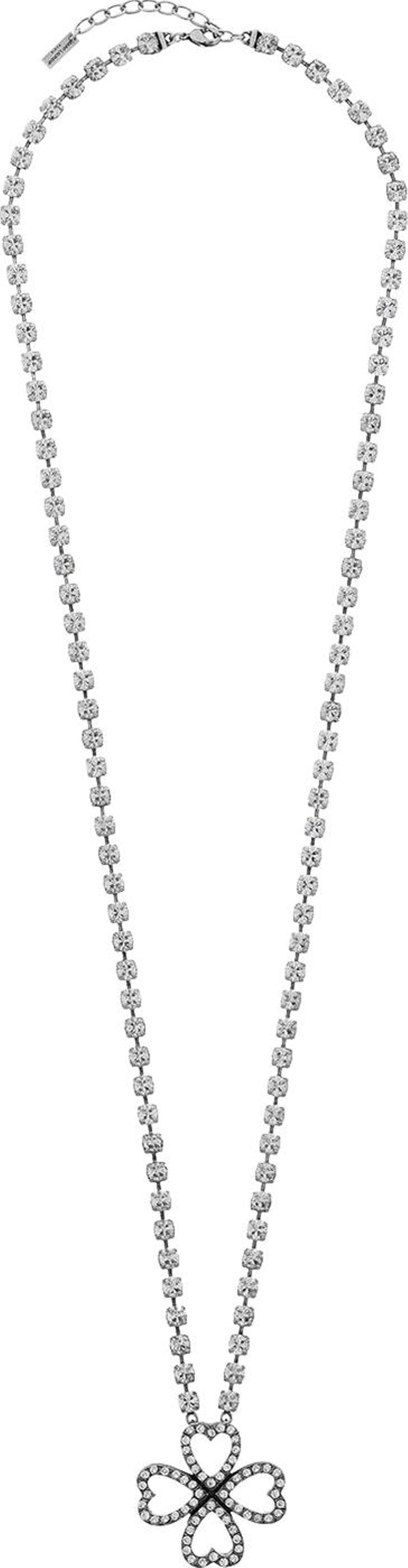 Saint Laurent Crystal See Through Heart Clover Necklace 'Oxidized Silver/Crystal'